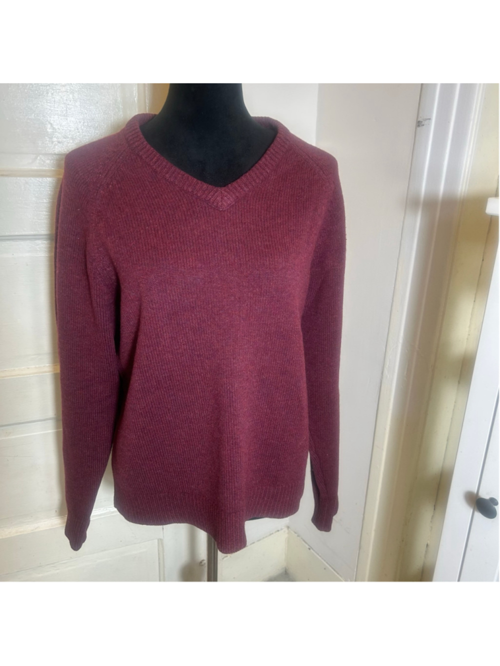 VTG L.L.Bean Burgundy Lambswool V-Neck Pullover Sweater S Grandpa Academic